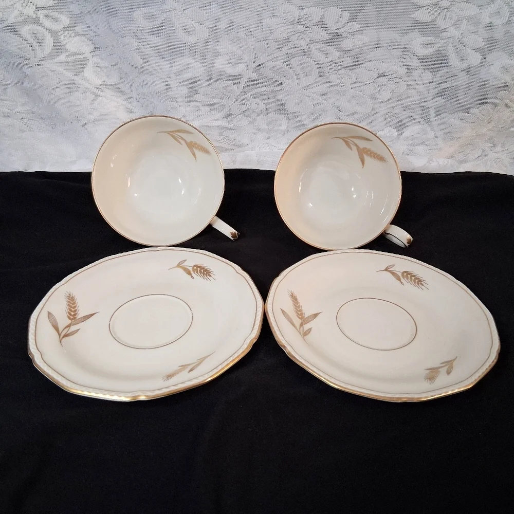 Vintage Teacups Royal Tettau Germany US Zone Wheat Sheaf 24k Trim China Pair